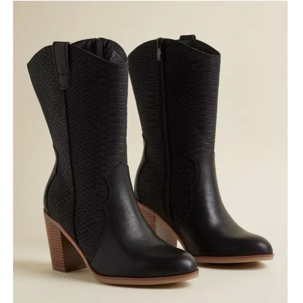 Torrid Mid-Shaft Western Boot Black Faux Snake Women's Size 9WW